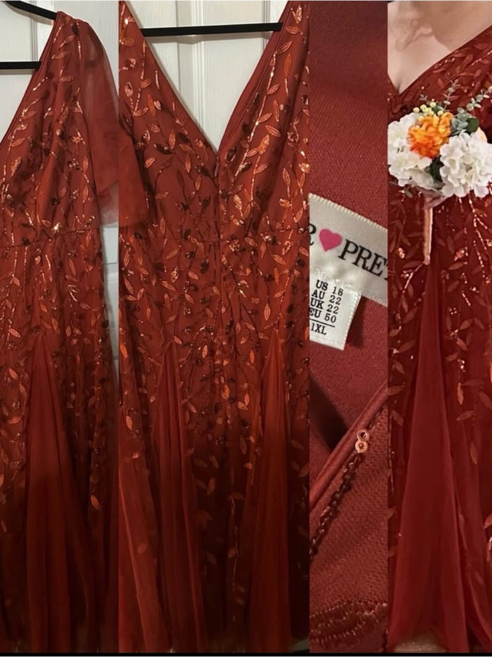 PrettyLittleThing rust embellished V‑neck chiffon wedding dress